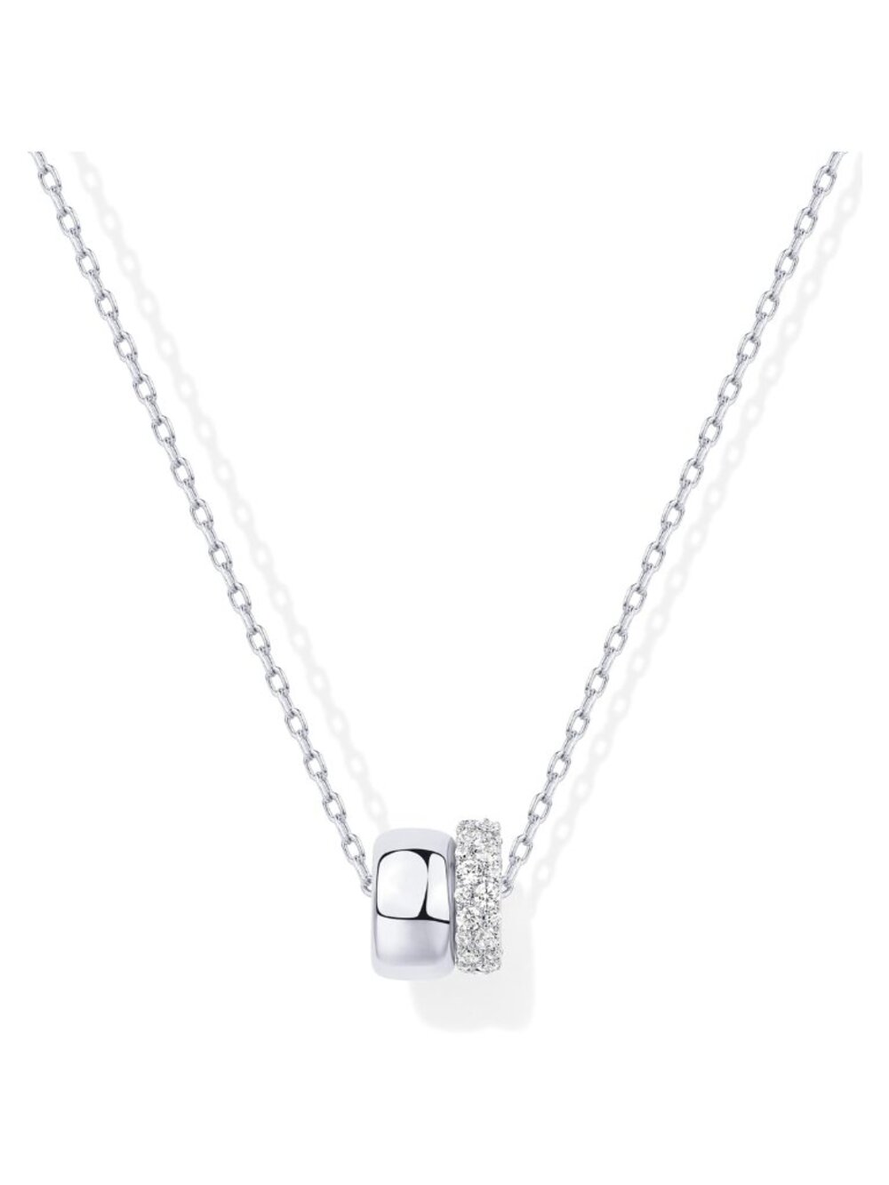 14K Gold Plated Rondelle Pendant Necklace CZ Adjustable 19"